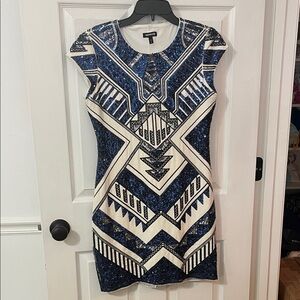 Express blue, silver and black Sequin Mini Dress